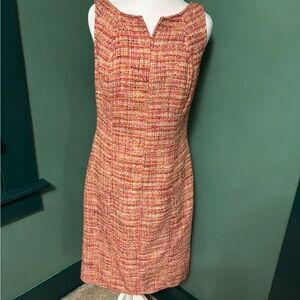 Talbots Red and Orange Tweed Midi Dress